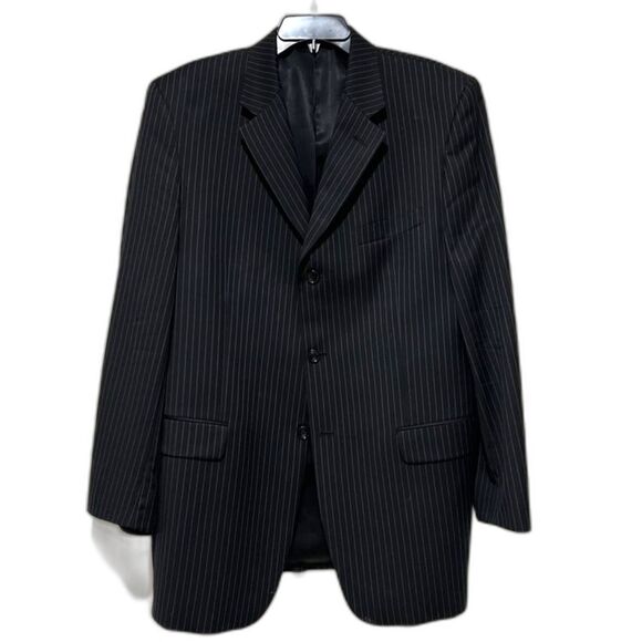 Jones New York Black Pinstripe Wool Men's 2pc Jacket Trousers Pants Suit 42L - Picture 2 of 10